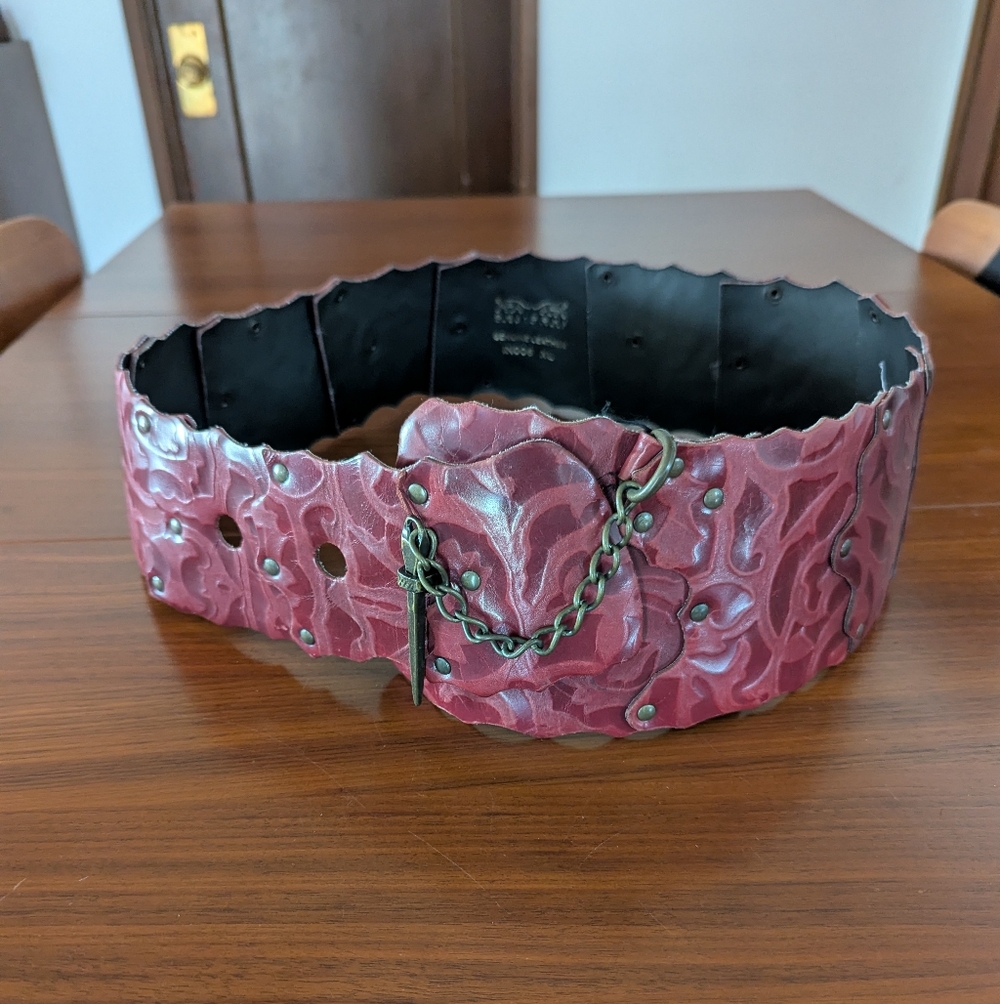 Oki Doki Red Wide Leather Obi Belt Made In Italy Size XL Pre Owned